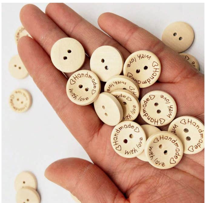 10pcs Beige Letter Button, Two-Hole Round Button (2.5 cm )