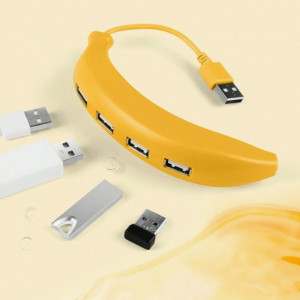 USB 2.0 4 Port Hub, Portable Splitter, Creative Extender,Adorable funny Banana Shape Design