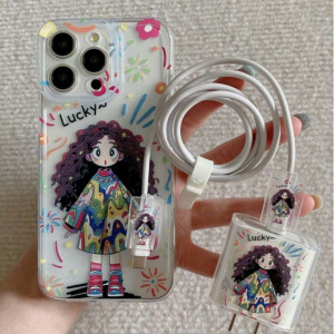 Set OF 5pcs  Little Girl Pattern Cover Iphone 15 Pro Max  And Data Cable Protector 
