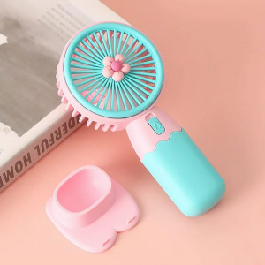 Hand \ Stand Fan Multi Uses , 1 Speed Desk Fan ,Battery Recharging - Flower