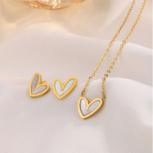 Set OF 3pcs Heart Shape Stainless Steel Necklace & Earrings
