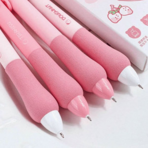 4pcs Pink Click Ballpoint Pen , Black Ink, 0.5 mm 