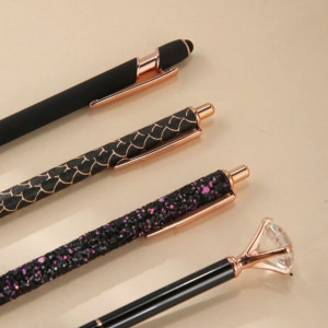 4pcs Crystal Diamond Ballpoint Pens Stainless Steel, Black Ink, 0.5 mm 