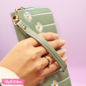 Leather Wallet-Gray Daisy 