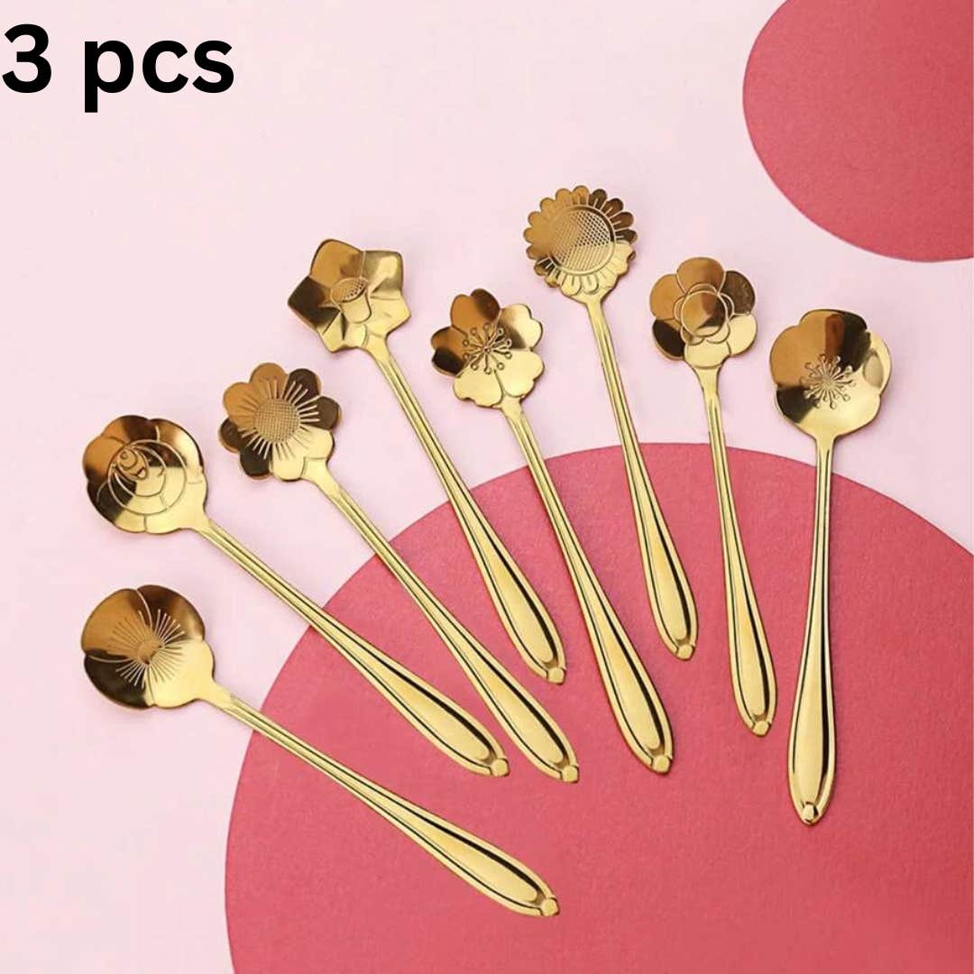 3Pcs Random Stainless Steel Flower Spoon