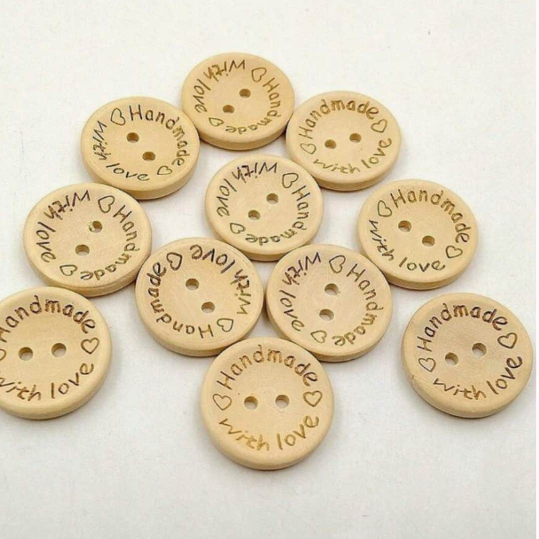 10pcs Beige Letter Button, Two-Hole Round Button (2.5 cm )